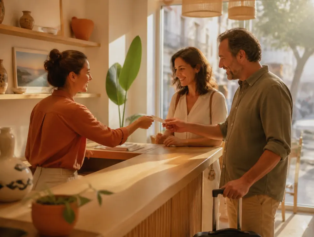 סוכנת נסיעות מוסרת ללקוחות את קוד ההטבה בדלפק הסוכנות